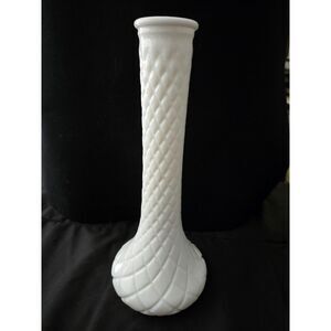 Vintage White Hoosier Milk Long Stem Glass Vase
